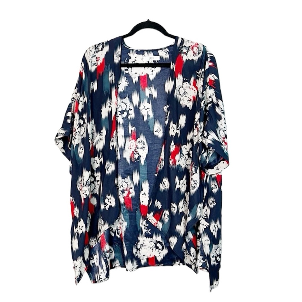 JACK Boho red and blue patterned Kimono style cardigan layer cover up size Small
